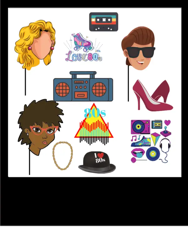 Preview of free 80s photo booth props printable download