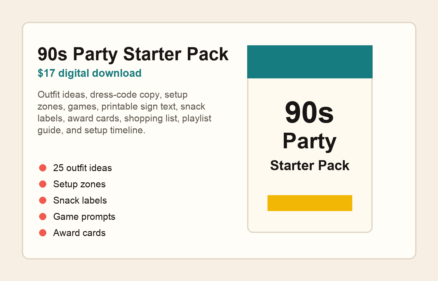 Contents of the 90s Party Starter Pack