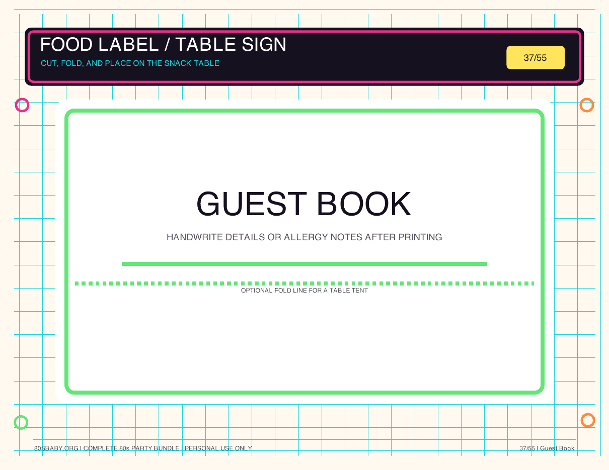 Page 37 of the 80s Party Games + Planning Kit.